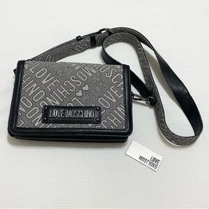 Love Moschino Borsa Jacquard Fucile + PU Nero Gray Black Logo Crossbody Bag